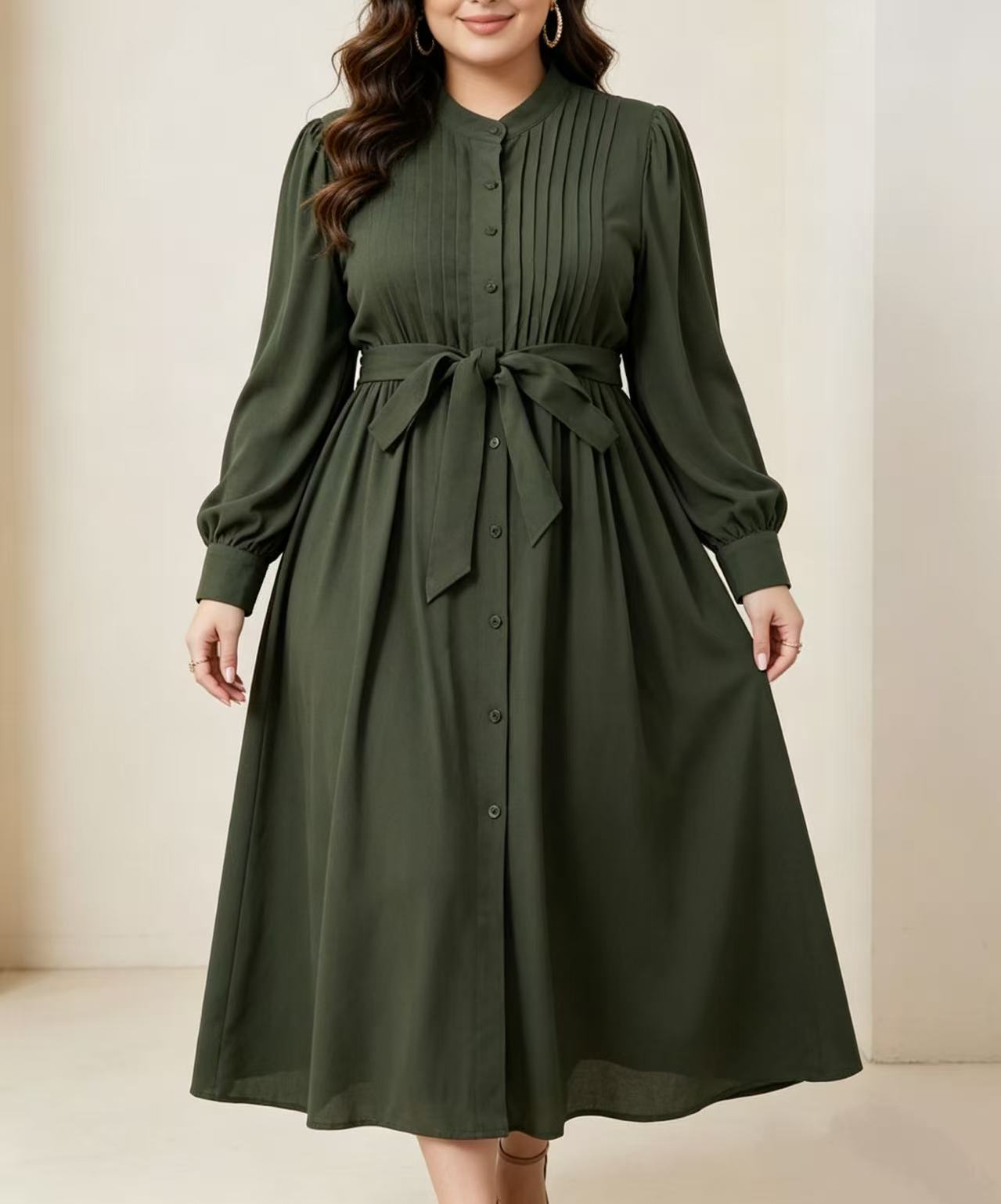 Corset Waist Cinch - Plus size women's army green pleated